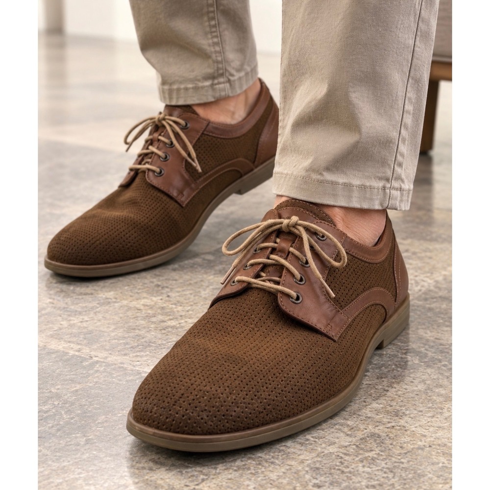 Johnston & Murphy Mens 12M Brown Perforated Suede Leather Oxfords